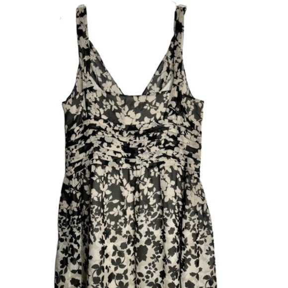Ann Taylor Floral Black/Tan Silk Slip Dress w/Tuck and Knot Details - 6 - Picture 6 of 11